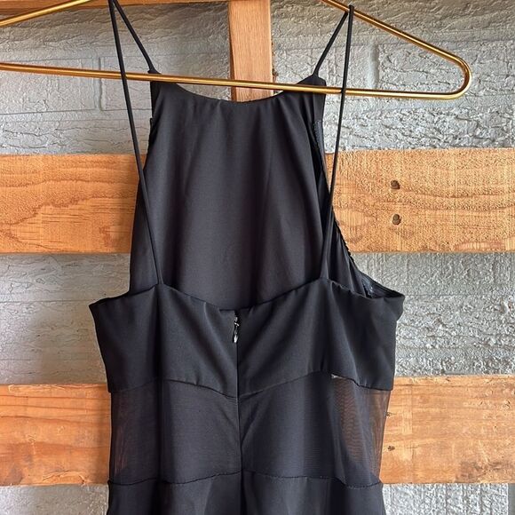 New Badgley Mischka black halter cutout side mesh black gown - Picture 4 of 6